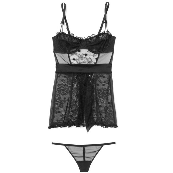 Adore Me Women’s Etty Babydoll Lingerie Black Lace Nightgown Chemise Size XL - Picture 4 of 7